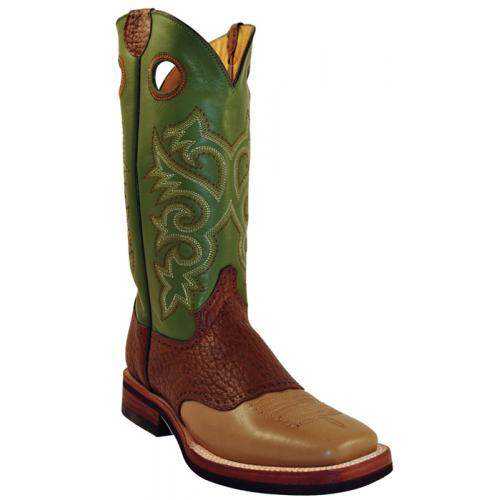 Ferrini Ladies 82893-15 Antique Saddle / Green Genuine Cowhide Bison Boots